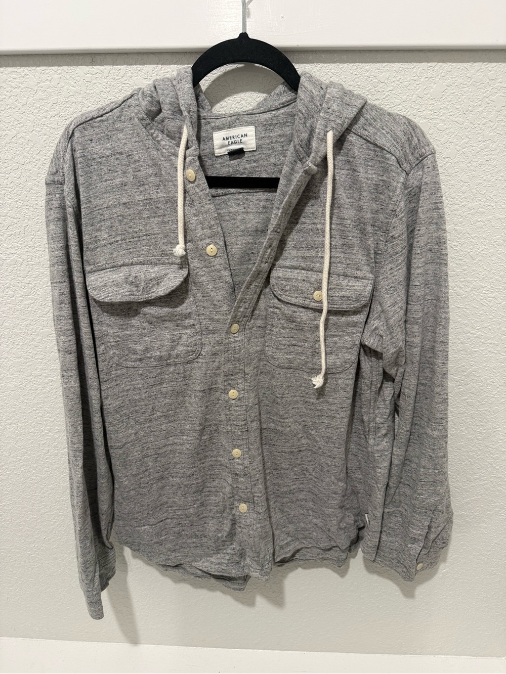 American Eagle Outfitters Men’s Light Gray Hooded Button-Up Cardigan